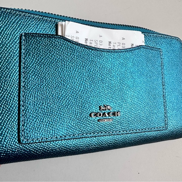 COACH Metallic Teal Accordion Zip Wallet - Picture 4 of 4